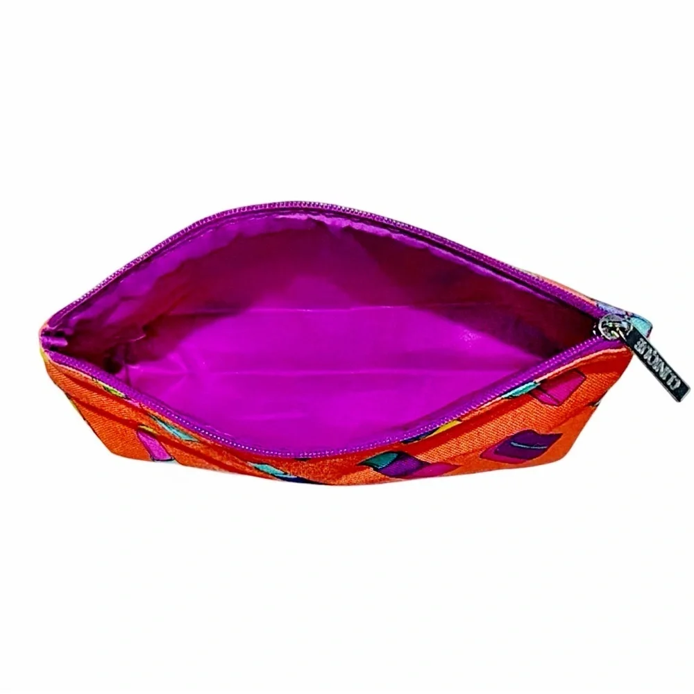 Clinique Lipstick Print Cosmetic Bag | Bright Orange Makeup Pouch Travel | NWOT